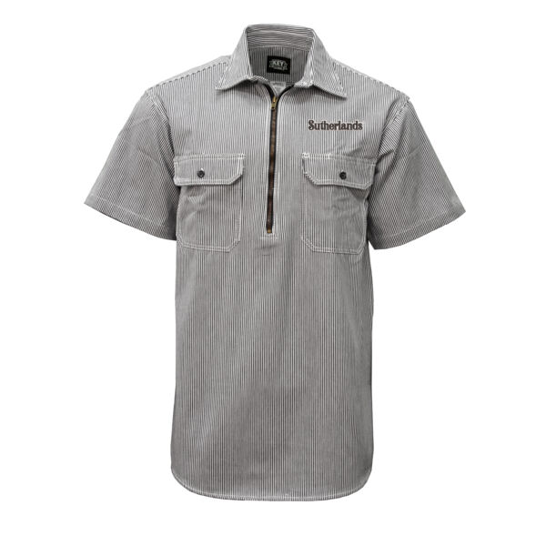 Hickory Stripe SS Zip Front Logger Shirt Thumbnail